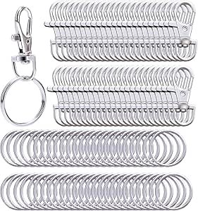 Metal Swivel Lanyard Snap Hooks and Split Key Rings Chain Hook Keychain, 100 Pieces