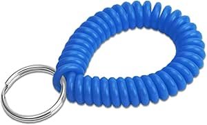 Lucky Line 2” Spiral Wrist Coil with Steel Key Ring, Flexible Wrist Band Key Chain Bracelet, Stretches to 12”, Blue, 1 PK (410351)